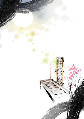 PSD 나무 꽃 일러스트 캘리그라피 붓터치 전통소품 사람없음 나뭇가지 동양화 번짐 문고리 고향 툇마루 국내일러스트 식물 전통 미술 문 마루_인테리어 오브젝트 파일형식 효과