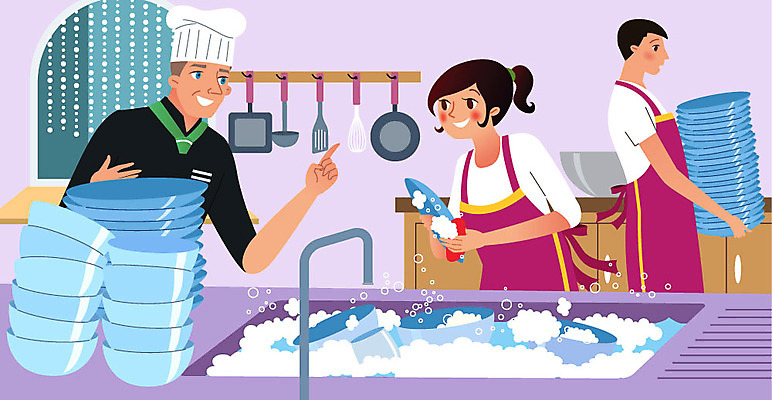 학생 그릇 식기 여자 남자 일러스트 주방용품 사람 생활 세명 주방 주방장 설거지 싱크대 수도 유학 아르바이트 세척기 열심 국내일러스트 AI파일 교육 생활용품 가사 전자제품 요리사 개수대 파일형식 벡터