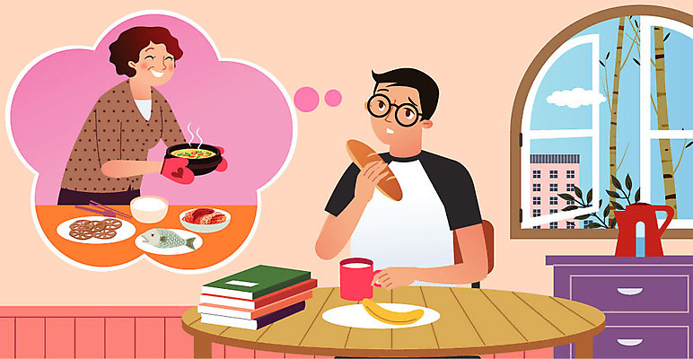 여자 남자 음식 빵 가구 말풍선 생각 일러스트 창문 탁자 바나나 사람 두명 건물 생활 책 컵 부모 식사 밥상 유학 그리움 국내일러스트 AI파일 식기 건축물 교육 감정 생활용품 과일 가족 파일형식 벡터