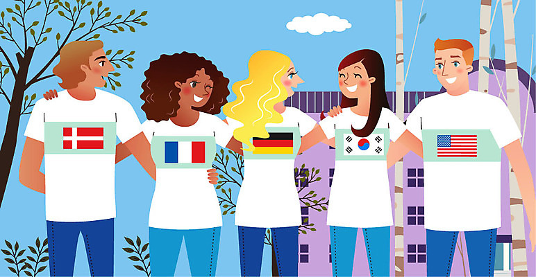 나무 여자 남자 일러스트 어깨동무 사람 여러명 건물 생활 친구 글로벌 캠퍼스라이프 즐거움 대학교 유학 글로벌교육 반가움 국내일러스트 AI파일 식물 라이프스타일 건축물 교육 감정 포즈 다수 학교 관계 파일형식 벡터