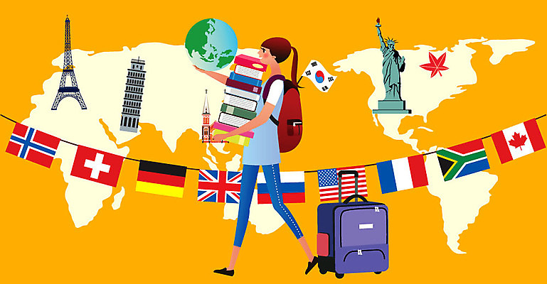 여자 세계지도 지도 일러스트 배낭 한명 사람 책 지구본 캐리어 희망 국기 태극기 에펠탑 준비 피사의사탑 자유의여신상 유학 설레임 여자한명만 국내일러스트 AI파일 1 교육 감정 가방 세계 여행가방 미국 이탈리아 세계문화유산 파리 랜드마크 여자만 파일형식 벡터