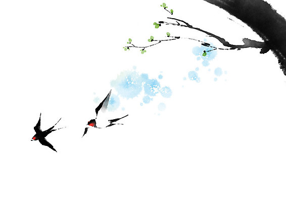 PSD 나무 두마리 일러스트 캘리그라피 붓터치 사람없음 나뭇가지 절기 동양화 꽃봉오리 번짐 제비 춘분 국내일러스트 식물 계절 꽃 2 조류 미술 파일형식 효과