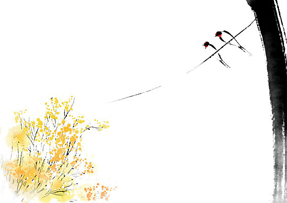 PSD 나무 꽃 두마리 일러스트 캘리그라피 붓터치 사람없음 전선 절기 동양화 번짐 제비 춘분 국내일러스트 식물 계절 2 조류 미술 파일형식 효과