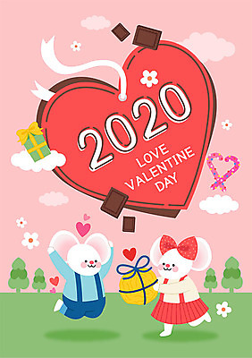 분홍색 두마리 일러스트 새해 발렌타인데이 선물 사랑 타이포그라피 사람없음 선물상자 숫자 귀여움 초콜릿 하트 쥐띠 쥐 즐거움 쥐캐릭터 흰쥐 2020년 경자년 국내일러스트 AI파일 모양 문자 감정 컬러 동물캐릭터 컨셉 2 데이이벤트 디저트 상자 십이지신 설치류 연도 파일형식 벡터