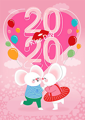 분홍색 두마리 일러스트 새해 키스 사랑 타이포그라피 사람없음 숫자 귀여움 하트 쥐띠 쥐 즐거움 쥐캐릭터 풍선 키스데이 흰쥐 2020년 경자년 국내일러스트 AI파일 모양 문자 감정 컬러 동물캐릭터 컨셉 2 데이이벤트 십이지신 설치류 연도 애정표현 파일형식 벡터