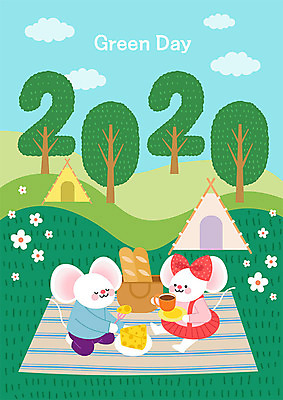 공원 두마리 일러스트 티타임 치즈 새해 텐트 타이포그라피 사람없음 초록색 숫자 소풍 귀여움 쥐띠 쥐 즐거움 쥐캐릭터 그린데이 흰쥐 2020년 경자년 국내일러스트 AI파일 문자 공공시설 감정 컬러 동물캐릭터 컨셉 2 데이이벤트 휴식 유제품 캠핑도구 야외활동 십이지신 설치류 연도 파일형식 벡터