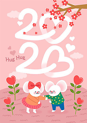 나무 꽃 분홍색 두마리 일러스트 포옹 새해 사랑 타이포그라피 사람없음 숫자 귀여움 하트 쥐띠 쥐 즐거움 쥐캐릭터 하트꽃 허그데이 흰쥐 2020년 경자년 국내일러스트 AI파일 모양 식물 문자 감정 컬러 동물캐릭터 컨셉 2 안기 데이이벤트 십이지신 설치류 연도 파일형식 벡터