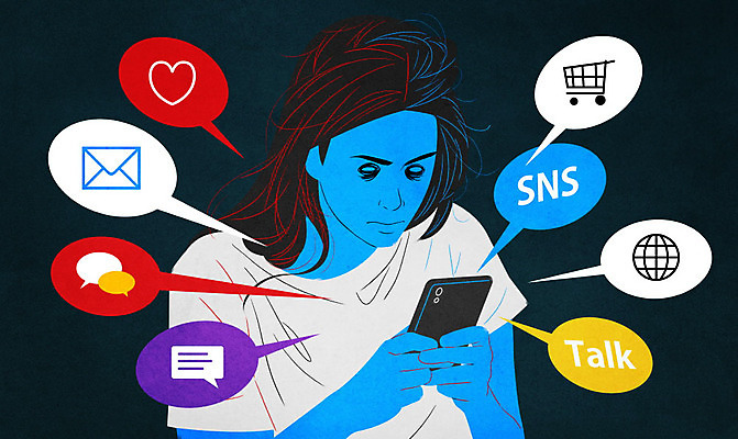 PSD 여자 말풍선 인터넷 일러스트 한명 성인 스마트폰 쇼핑 불안 사회이슈 중독 스마트폰중독 메신저 문자메시지 소셜네트워크 소외 성인여자한명만 중독자 국내일러스트 1 감정 컨셉 사람 핸드폰 스마트기기 메시지 여자한명만 성인여자만 파일형식