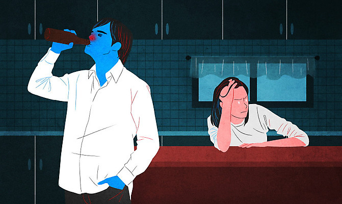 PSD 부부 여자 남자 일러스트 술병 주류 성인 두명 주방 분노 불안 사회이슈 중독 알코올중독 소외 성인만 중독자 국내일러스트 커플 감정 음료 컨셉 병_용기 사람 파일형식