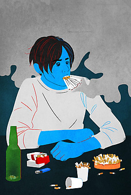 PSD 남자 일러스트 술병 주류 흡연 담배 한명 성인 연기 종이컵 불안 사회이슈 중독 니코틴중독 소외 성인남자한명만 중독자 국내일러스트 1 감정 음료 컨셉 병_용기 사람 컵 일회용 남자한명만 성인남자만 파일형식