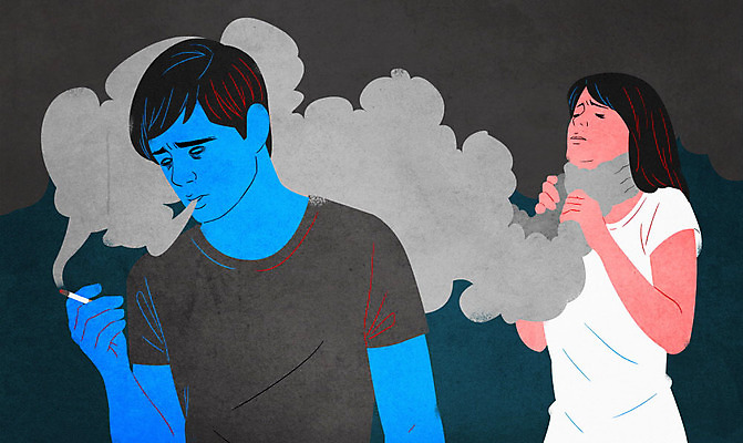 PSD 여자 남자 일러스트 흡연 담배 성인 두명 연기 불안 사회이슈 담배연기 중독 니코틴중독 목조르기 소외 성인만 중독자 간접흡연 국내일러스트 감정 컨셉 사람 폭력 파일형식