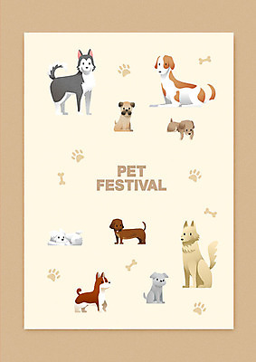 포스터 반려견 여러마리 일러스트 사람없음 반려동물 갈색 강아지 닥스훈트 시베리안허스키 불독 반려 펫박람회 국내일러스트 AI파일 동물 컬러 다수 개 박람회 파일형식 벡터