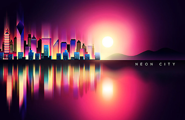 PSD 편집이미지 야경 빌딩 사람없음 건물 빛 판타지 컬러풀 햇빛 도시 도심 지평선 네온 사이키 카피스페이스 네온아트 이미지편집 건축물 컬러 상상 태양 공백 야간 파일형식 풍경_경치