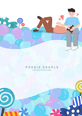 PSD 커플 여자 남자 음식 하늘색 일러스트 막대사탕 사탕 사랑 사람 두명 눕기 무릎베개 국내일러스트 감정 관계 모션 디저트 파란색 파일형식