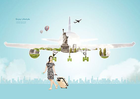PSD 편집이미지 여자 여행 비행기 한명 사람 20대 성인 건물 라이프 파란색 캐리어 여행가방 미국 한국인 열기구 즐거움 자유의여신상 성인여자한명만 이미지편집 1 건축물 감정 컬러 북아메리카 가방 항공교통 대중교통 동양인 청년 생활 세계문화유산 여자한명만 성인여자만 파일형식