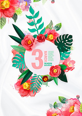 PSD 편집이미지 꽃 백그라운드 잎 프레임 타이포그라피 사람없음 빨간색 숫자 봄 3월 동백 꽃프레임 이미지편집 식물 문자 계절 컬러 날짜 파일형식