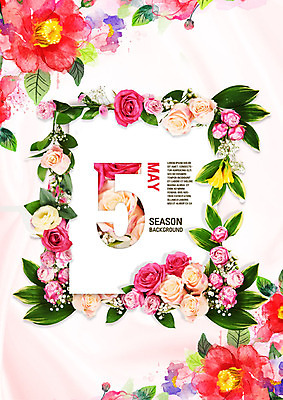 PSD 편집이미지 꽃 백그라운드 잎 프레임 타이포그라피 사람없음 빨간색 숫자 장미 봄 5월 꽃프레임 이미지편집 식물 문자 계절 컬러 날짜 파일형식