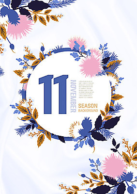 PSD 편집이미지 꽃 분홍색 백그라운드 프레임 타이포그라피 사람없음 숫자 보라색 가을 11월 꽃프레임 목화꽃 이미지편집 식물 문자 계절 컬러 날짜 파일형식