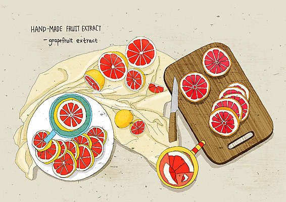 PSD 웰빙 일러스트 수채화 도마 건강 사람없음 직물 칼 맛 자몽 상큼 베이지색 핸드메이드 과일청 자몽청 수제청 국내일러스트 음식 컬러 컨셉 과일 주방용품 파일형식