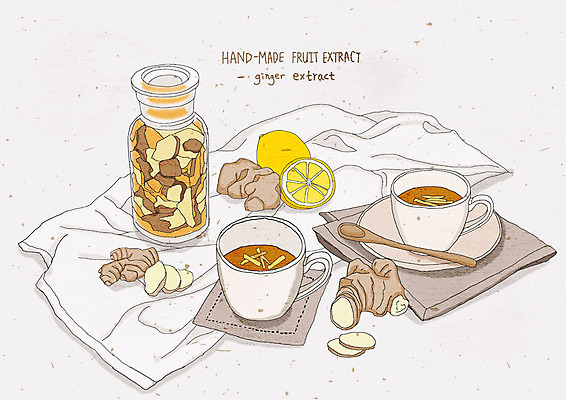 PSD 웰빙 일러스트 수채화 건강 사람없음 흰색 직물 맛 레몬 상큼 생강 생강차 핸드메이드 생강청 국내일러스트 음식 컬러 컨셉 채소 과일 차_음료 파일형식