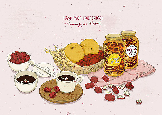 PSD 그릇 웰빙 분홍색 일러스트 유리병 수채화 건강 사람없음 배 맛 대추 상큼 대추차 도라지 핸드메이드 대추청 국내일러스트 식기 음식 컬러 컨셉 과일 병_용기 차_음료 파일형식