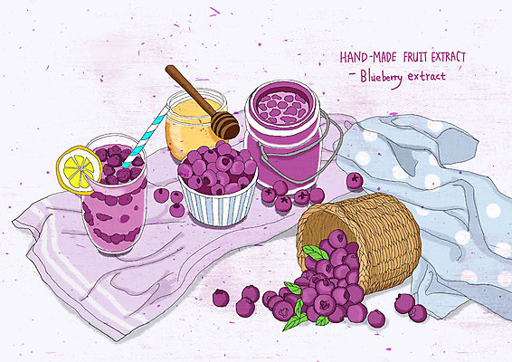 PSD 웰빙 일러스트 수채화 건강 사람없음 보라색 맛 레몬 블루베리 상큼 꿀 벌꿀 블루베리주스 핸드메이드 과일청 블루베리청 국내일러스트 음식 컬러 컨셉 과일 과일주스 파일형식