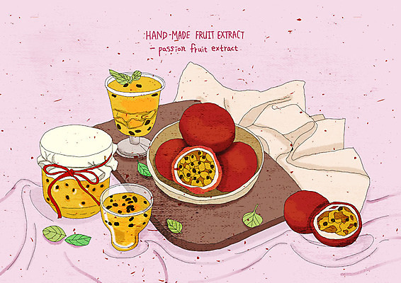 PSD 웰빙 음료 잎 일러스트 수채화 건강 사람없음 보라색 직물 맛 상큼 벌꿀 핸드메이드 패션후르츠 과일청 패션후르츠청 국내일러스트 식물 음식 컬러 컨셉 과일 열대과일 꿀 파일형식