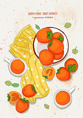 PSD 접시 웰빙 일러스트 수채화 건강 감 사람없음 차 맛 상큼 단감 베이지색 핸드메이드 과일청 단감청 국내일러스트 식기 음료 음식 컬러 컨셉 과일 파일형식
