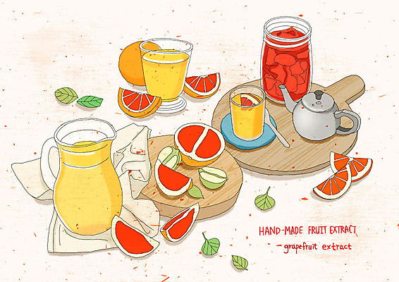 PSD 그릇 웰빙 음료 분홍색 잎 일러스트 주전자 수채화 도마 건강 사람없음 직물 맛 자몽 상큼 핸드메이드 과일청 자몽청 국내일러스트 식물 식기 음식 컬러 컨셉 과일 주방용품 파일형식