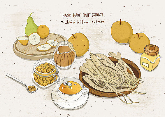 PSD 그릇 웰빙 일러스트 수채화 도마 건강 사람없음 배 차 맛 모과 상큼 도라지 벌꿀 베이지색 핸드메이드 과일청 배도라지청 수제청 국내일러스트 식기 음료 음식 컬러 컨셉 과일 주방용품 꿀 파일형식