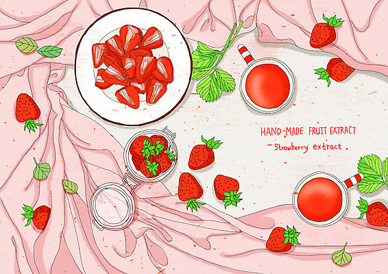 PSD 접시 웰빙 음료 분홍색 잎 일러스트 딸기 수채화 건강 사람없음 컵 맛 상큼 딸기주스 핸드메이드 과일청 딸기청 수제청 국내일러스트 식물 식기 음식 컬러 컨셉 과일 과일주스 파일형식
