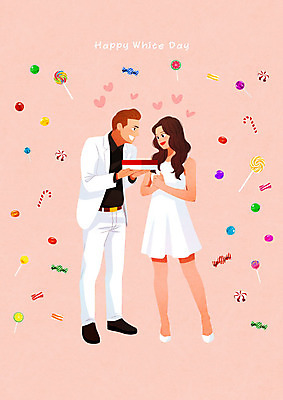 PSD 커플 여자 기념일 남자 행복 분홍색 일러스트 화이트데이 사탕 선물 사랑 두명 즐거움 국내일러스트 감정 컬러 관계 데이이벤트 디저트 사람 이벤트 파일형식