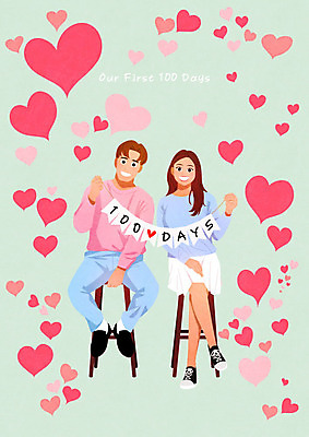 PSD 커플 여자 기념일 남자 행복 일러스트 사랑 들기 두명 하트 즐거움 100일 가랜드 민트색 국내일러스트 모양 감정 컬러 관계 모션 사람 이벤트 파티용품 파일형식