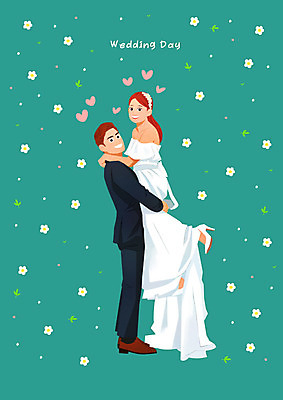 PSD 커플 여자 기념일 남자 행복 신부 웨딩드레스 신랑 결혼 일러스트 결혼식 사랑 정장 턱시도 두명 초록색 즐거움 국내일러스트 드레스 옷 감정 컬러 관계 사람 이벤트 파일형식