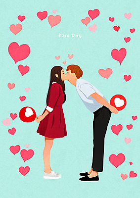 PSD 커플 여자 기념일 남자 행복 일러스트 키스 사랑 두명 하트 즐거움 풍선 민트색 키스데이 국내일러스트 모양 감정 컬러 관계 데이이벤트 사람 이벤트 애정표현 파일형식