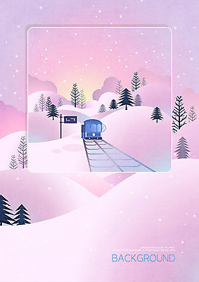 PSD 나무 분홍색 백그라운드 겨울 일러스트 프레임 따뜻함 풍경 초원 사람없음 설원 기차 눈 기차역 프레임일러스트 겨울배경 국내일러스트 자연요소 식물 계절 육상교통 컬러 날씨 대중교통 눈_날씨 역 파일형식