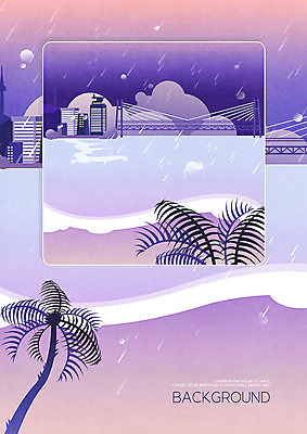 PSD 바다 백그라운드 일러스트 프레임 따뜻함 풍경 사람없음 건물 여름 야자수 보라색 비 프레임일러스트 가교 국내일러스트 자연요소 나무 건축물 계절 컬러 날씨 파일형식