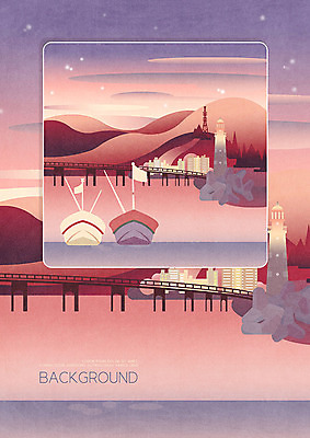 PSD 분홍색 백그라운드 일러스트 프레임 등대 따뜻함 풍경 사람없음 노을 항구 배 동산 프레임일러스트 가교 국내일러스트 자연요소 건축물 컬러 과일 교통시설 파일형식