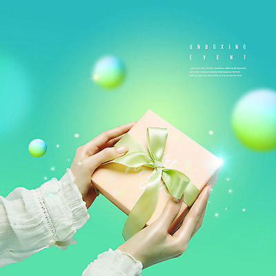 PSD 편집이미지 손 포장 들기 신체부위 쇼핑 설레임 민트색 카피스페이스 언박싱 이미지편집 감정 컬러 모션 사람 공백 파일형식