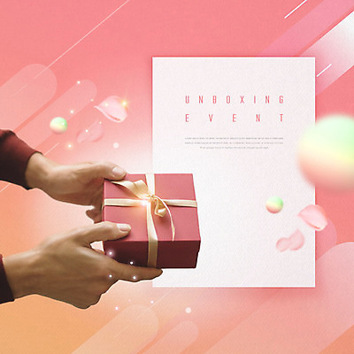 PSD 편집이미지 손 꽃잎 분홍색 포장 들기 신체부위 선물상자 쇼핑 설레임 카피스페이스 언박싱 이미지편집 꽃 감정 컬러 모션 선물 사람 상자 공백 파일형식