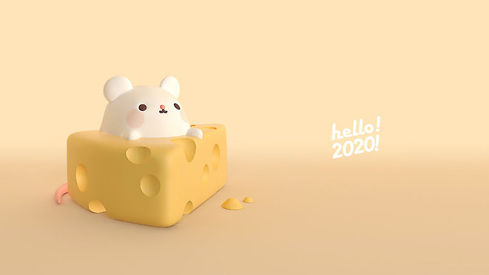 PSD 편집 편집이미지 한마리 치즈 새해 3D캐릭터 사람없음 노란색 3D 귀여움 쥐띠 쥐 디지털합성 쥐캐릭터 HELLO 흰쥐 2020년 경자년 편집3D 캐릭터 1 컬러 동물캐릭터 컨셉 유제품 십이지신 인사 설치류 연도 파일형식