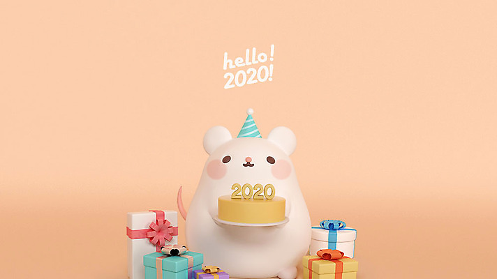 PSD 편집 편집이미지 한마리 새해 3D캐릭터 사람없음 선물상자 3D 귀여움 케이크 여러개 쥐띠 쥐 디지털합성 쥐캐릭터 HELLO 살구색 흰쥐 2020년 경자년 편집3D 캐릭터 1 컬러 동물캐릭터 다수 컨셉 디저트 선물 상자 십이지신 인사 설치류 연도 파일형식