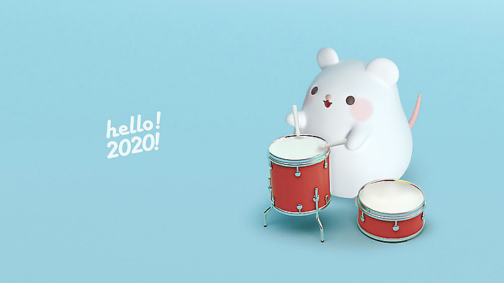 PSD 편집 편집이미지 한마리 새해 3D캐릭터 사람없음 파란색 3D 귀여움 쥐띠 쥐 디지털합성 북 쥐캐릭터 HELLO 흰쥐 2020년 경자년 편집3D 캐릭터 1 컬러 동물캐릭터 컨셉 타악기 십이지신 인사 설치류 연도 파일형식