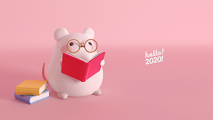 PSD 편집 편집이미지 한마리 분홍색 새해 3D캐릭터 사람없음 책 독서 3D 귀여움 쥐띠 쥐 디지털합성 쥐캐릭터 HELLO 흰쥐 안경낌 2020년 경자년 편집3D 캐릭터 1 안경 컬러 동물캐릭터 컨셉 십이지신 인사 설치류 연도 파일형식