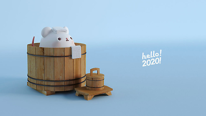 PSD 편집 편집이미지 한마리 새해 3D캐릭터 사람없음 파란색 수건 3D 귀여움 목욕 쥐띠 쥐 디지털합성 쥐캐릭터 HELLO 흰쥐 2020년 경자년 히노끼욕조 편집3D 캐릭터 1 컬러 동물캐릭터 컨셉 욕조 위생용품 청결 십이지신 인사 설치류 연도 파일형식