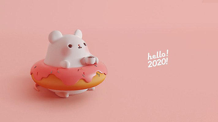 PSD 편집 편집이미지 한마리 커피 분홍색 새해 3D캐릭터 사람없음 3D 귀여움 도넛 쥐띠 쥐 디지털합성 쥐캐릭터 HELLO 흰쥐 2020년 경자년 편집3D 캐릭터 1 음료 컬러 동물캐릭터 컨셉 디저트 십이지신 인사 설치류 연도 파일형식