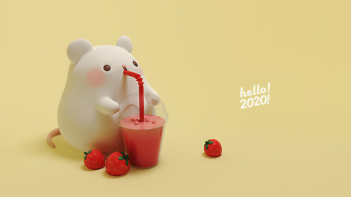 PSD 편집 편집이미지 한마리 딸기 새해 3D캐릭터 사람없음 노란색 3D 귀여움 쥐띠 쥐 디지털합성 쥐캐릭터 딸기주스 HELLO 딸기쉐이크 흰쥐 2020년 경자년 편집3D 캐릭터 1 컬러 동물캐릭터 컨셉 과일 십이지신 인사 과일주스 설치류 연도 쉐이크 파일형식