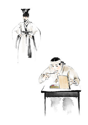 PSD 교육 남자 허리손 일러스트 캘리그라피 밥 수업 붓터치 사람 두명 책 숟가락 한복 먹기 책상 도시락 번짐 노려봄 서당 도시락까먹기 딴짓 에듀 훈장님 남자만 스쿨팩 국내일러스트 한국전통 음식 포즈 가구 모션 수저 표정 교사 전통의상 에듀케이션 파일형식 효과