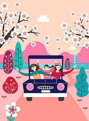 나무 구름 여자 꽃 행복 길 여행 일러스트 자동차 산 사람 풍경 세명 친구 강 봄 폭포 기쁨 드라이브 운전 벚꽃 구경 즐거움 만족 봄바람 여자만 국내일러스트 AI파일 자연요소 식물 계절 감정 육상교통 관계 모션 자연 바람 파일형식 벡터