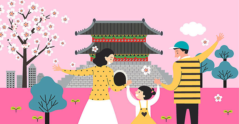 구름 여자 남자 꽃 딸 행복 어린이 일러스트 가족 엄마 한옥 기와 사람 풍경 건물 세명 새싹 손잡기 봄 궁전 기쁨 벚꽃 아빠 구경 즐거움 만족 봄바람 봄소풍 국내일러스트 AI파일 자연요소 식물 한국전통 건축물 계절 감정 고건축 관계 모션 바람 소풍 파일형식 벡터